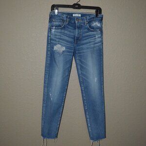 $350 Sz 27 Moussy Blue Distressed Frayed Hem Skinny Jeans